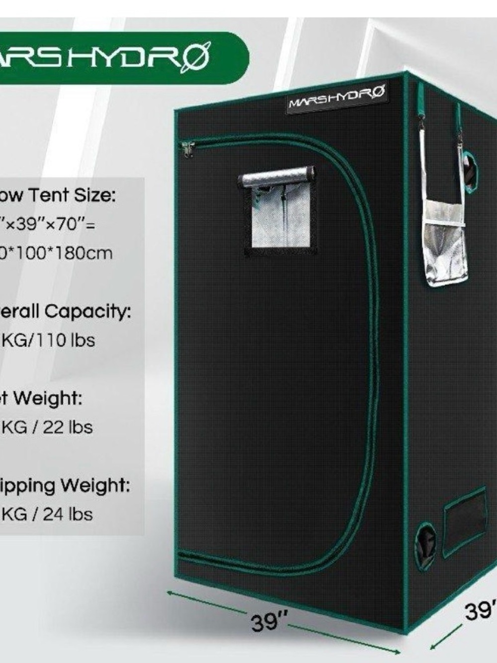 Hydroponic Indoor Garden Grow Tent - Mars Hydro 70x70x160cm ((Reflective Mylar) - Picture 2 of 14